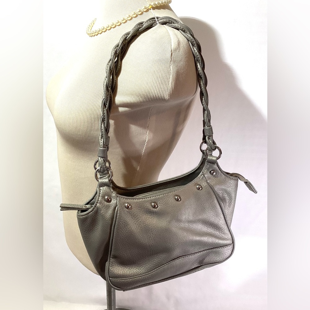 Alfred Dunner Small Purse Shoulder Bag Grey Pockets Zip Vinyl